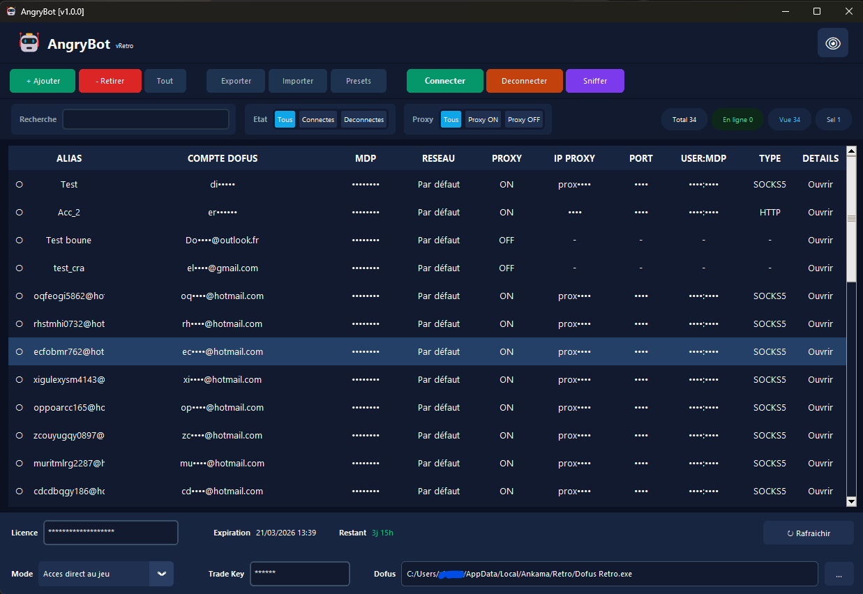 Interface principale