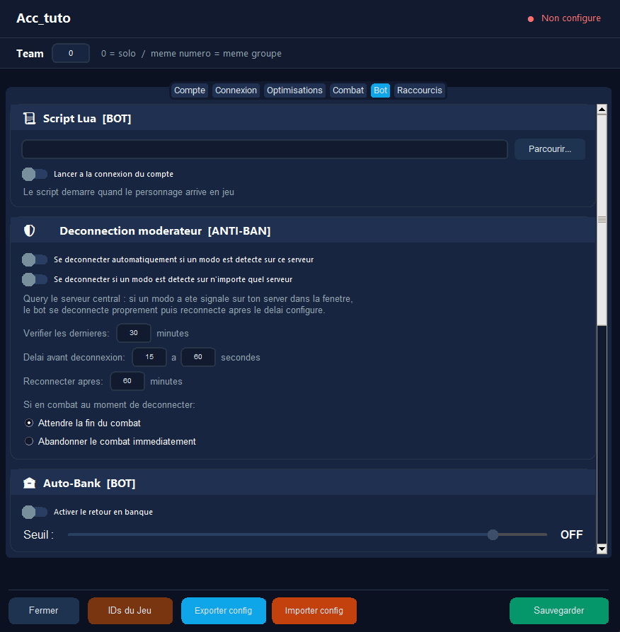 Onglet Bot (script Lua)