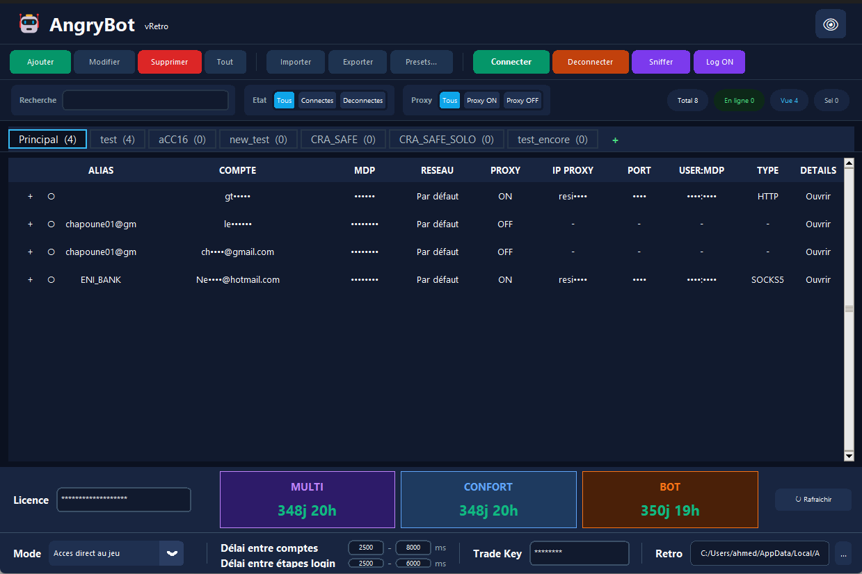 Interface principale